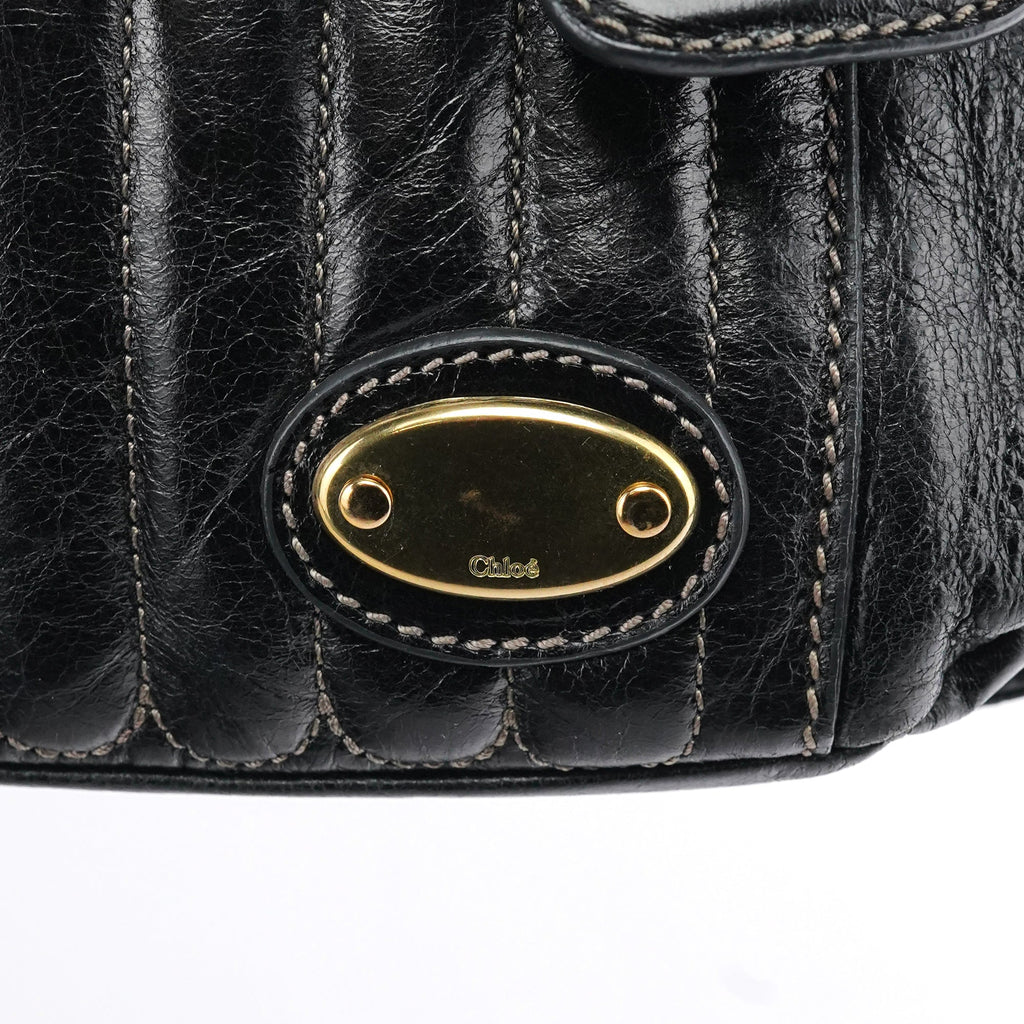 Black Leather Bay Tote Bag