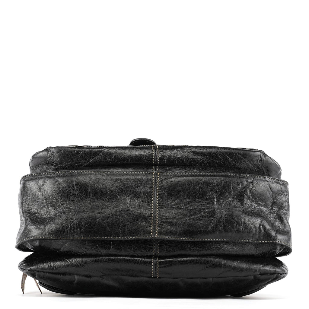 Black Leather Bay Tote Bag