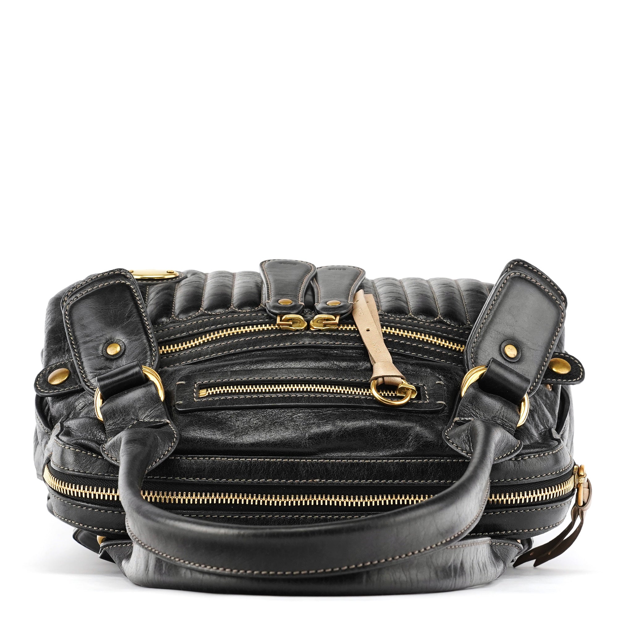 Black Leather Bay Tote Bag