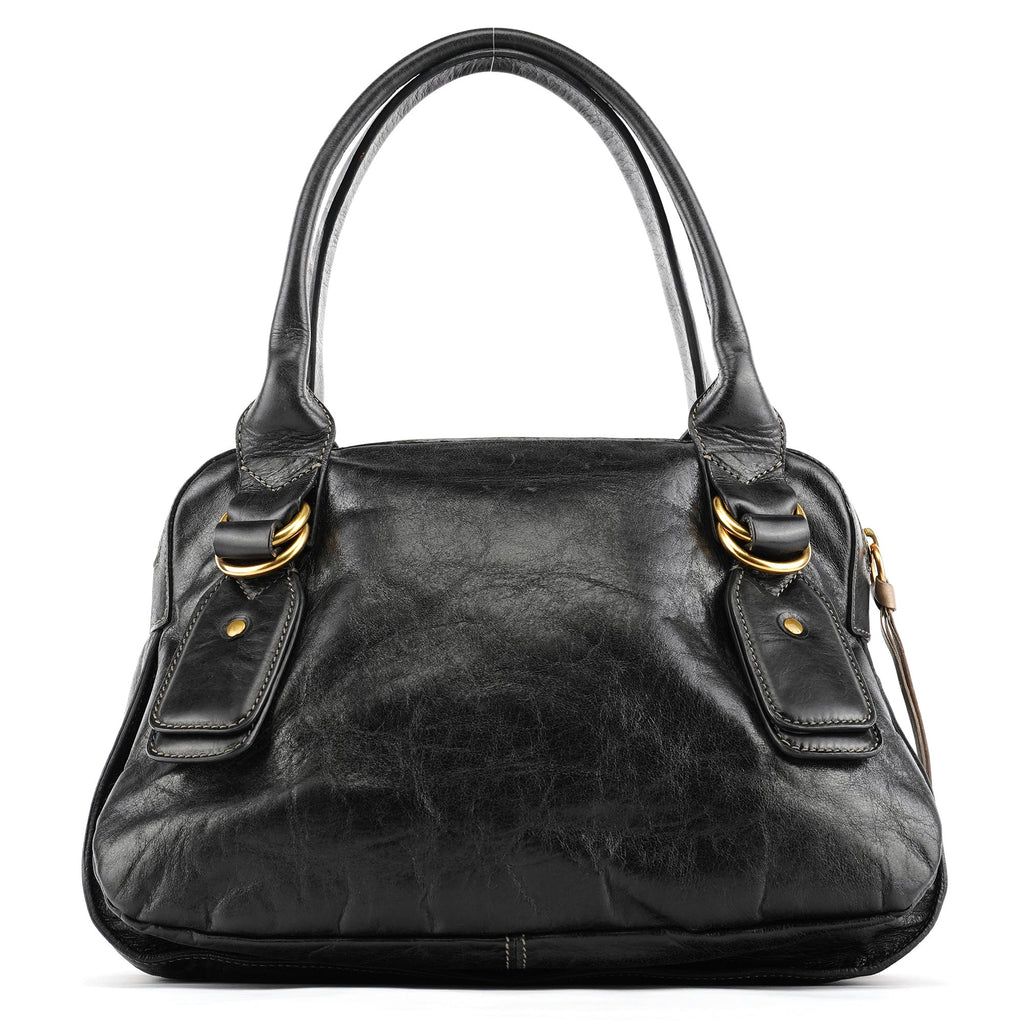 Black Leather Bay Tote Bag