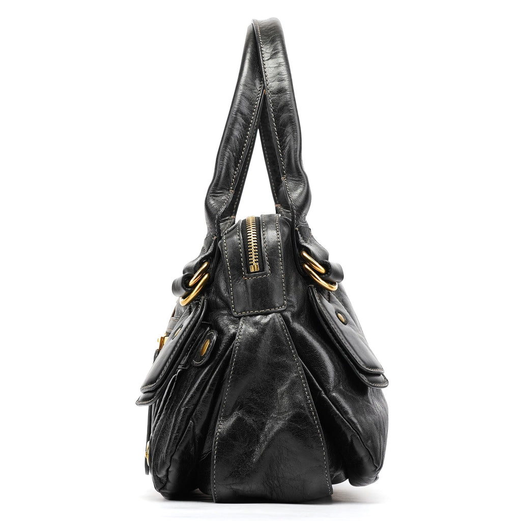 Black Leather Bay Tote Bag