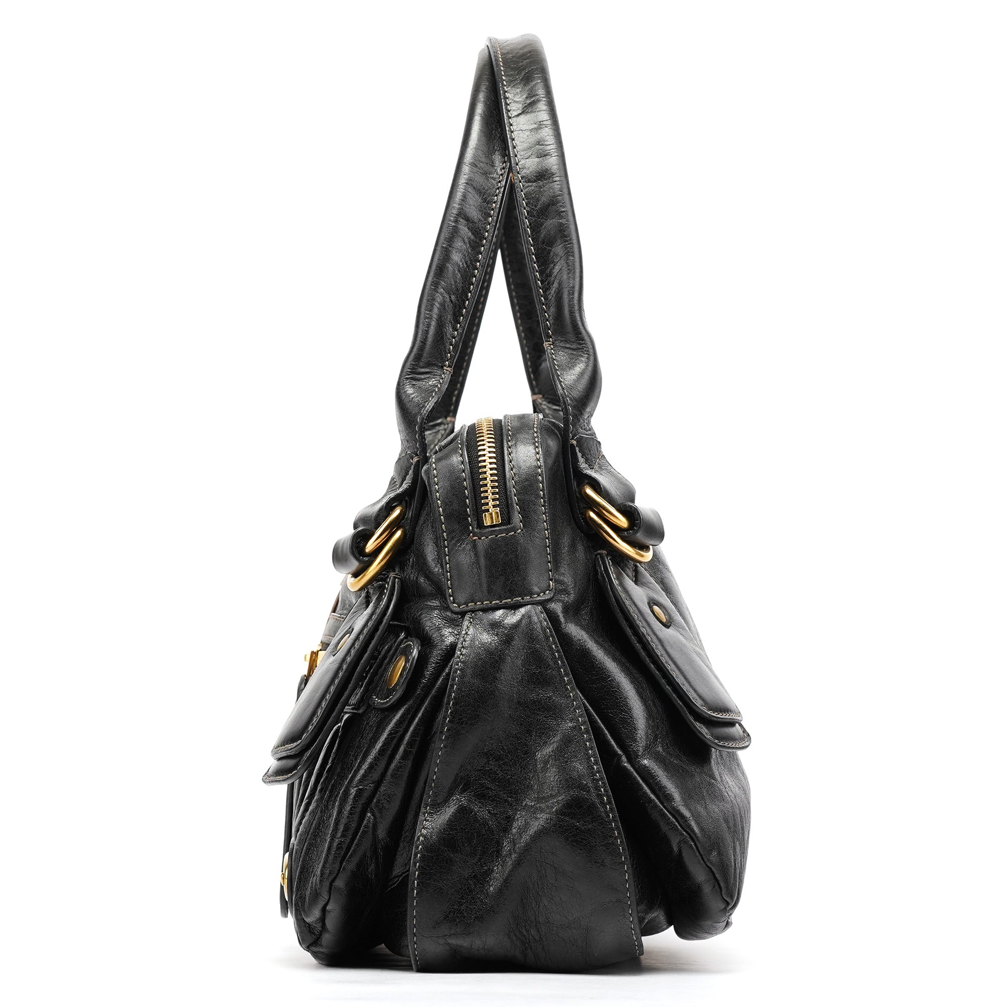 Black Leather Bay Tote Bag
