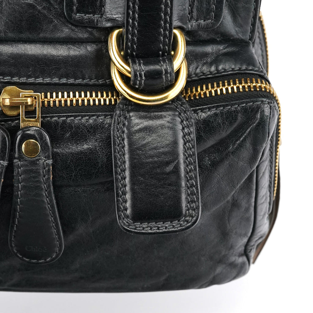Black Leather Bay Tote Bag