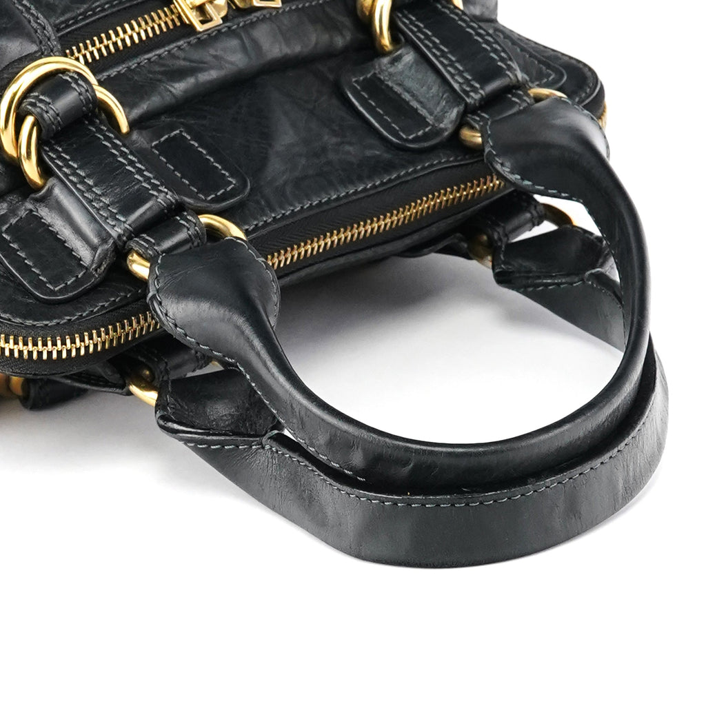 Black Leather Bay Tote Bag