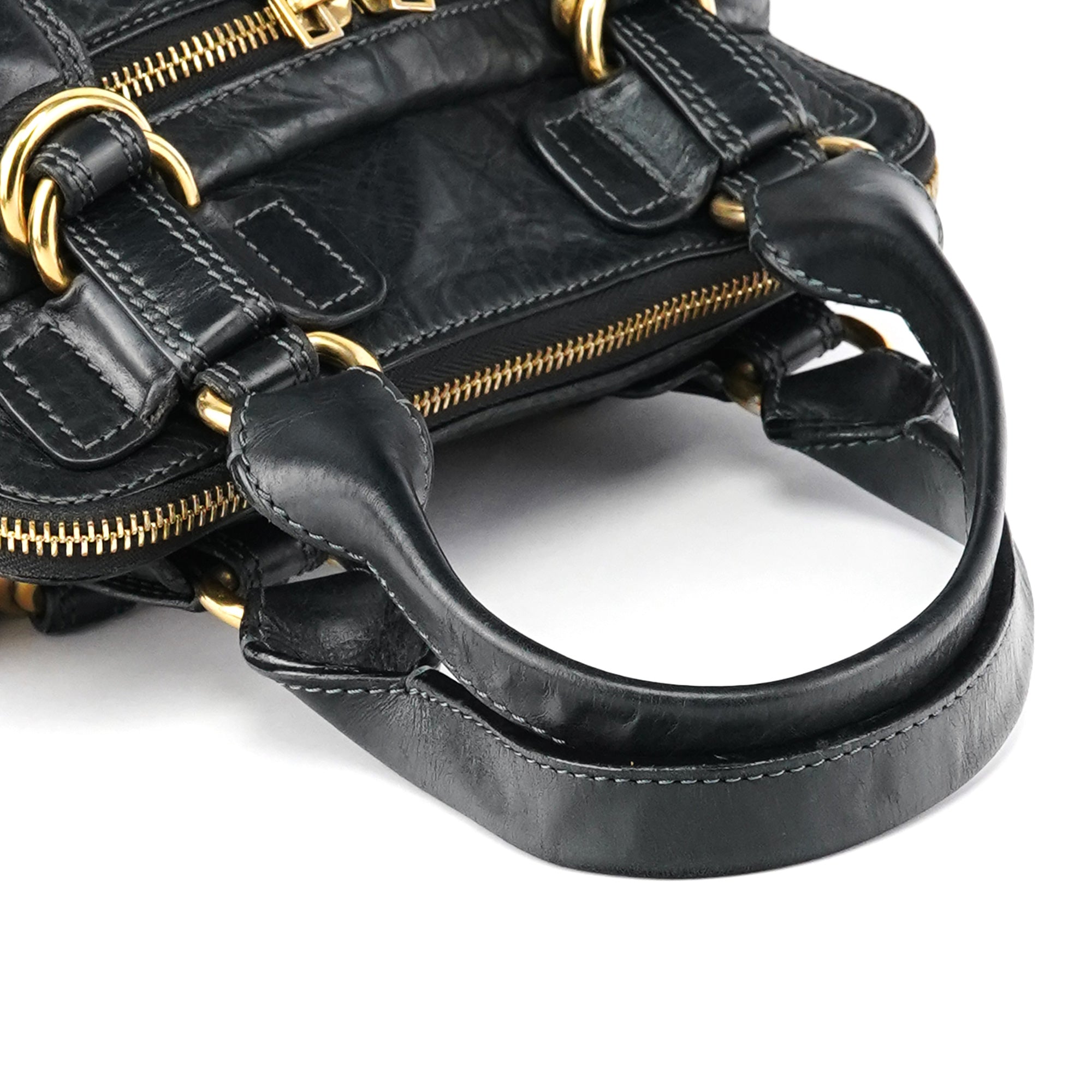 Black Leather Bay Tote Bag