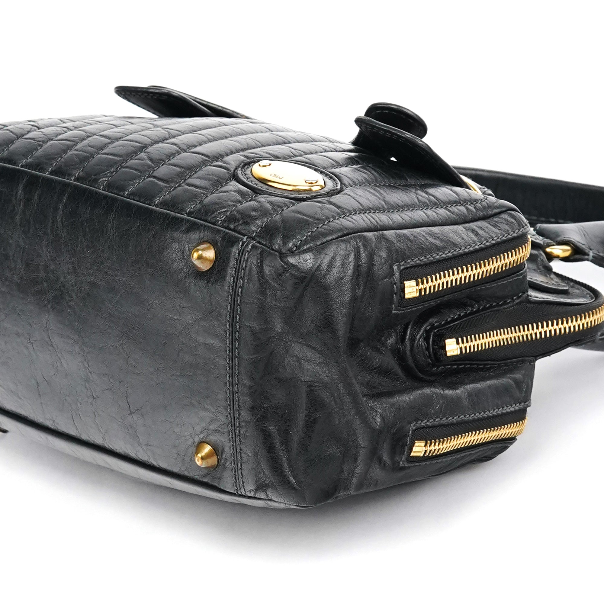 Black Leather Bay Tote Bag