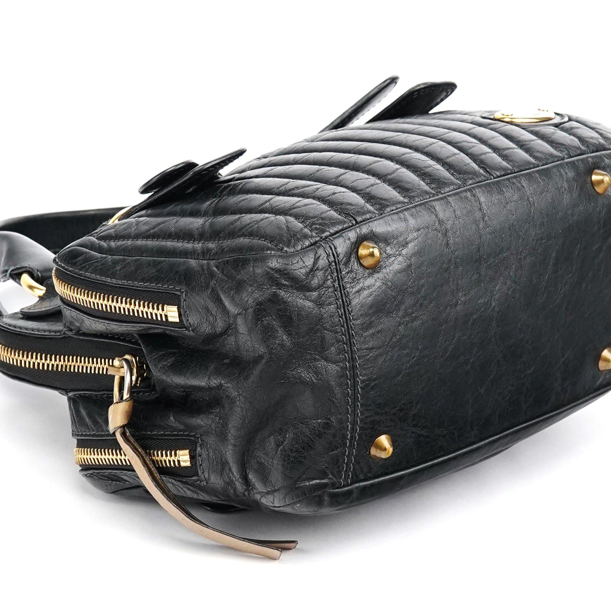 Black Leather Bay Tote Bag