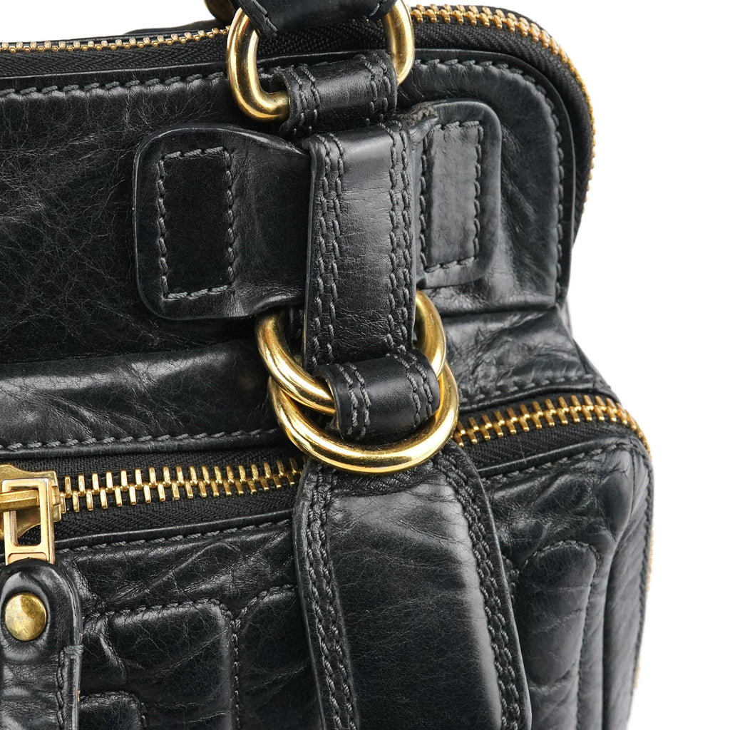 Black Leather Bay Tote Bag