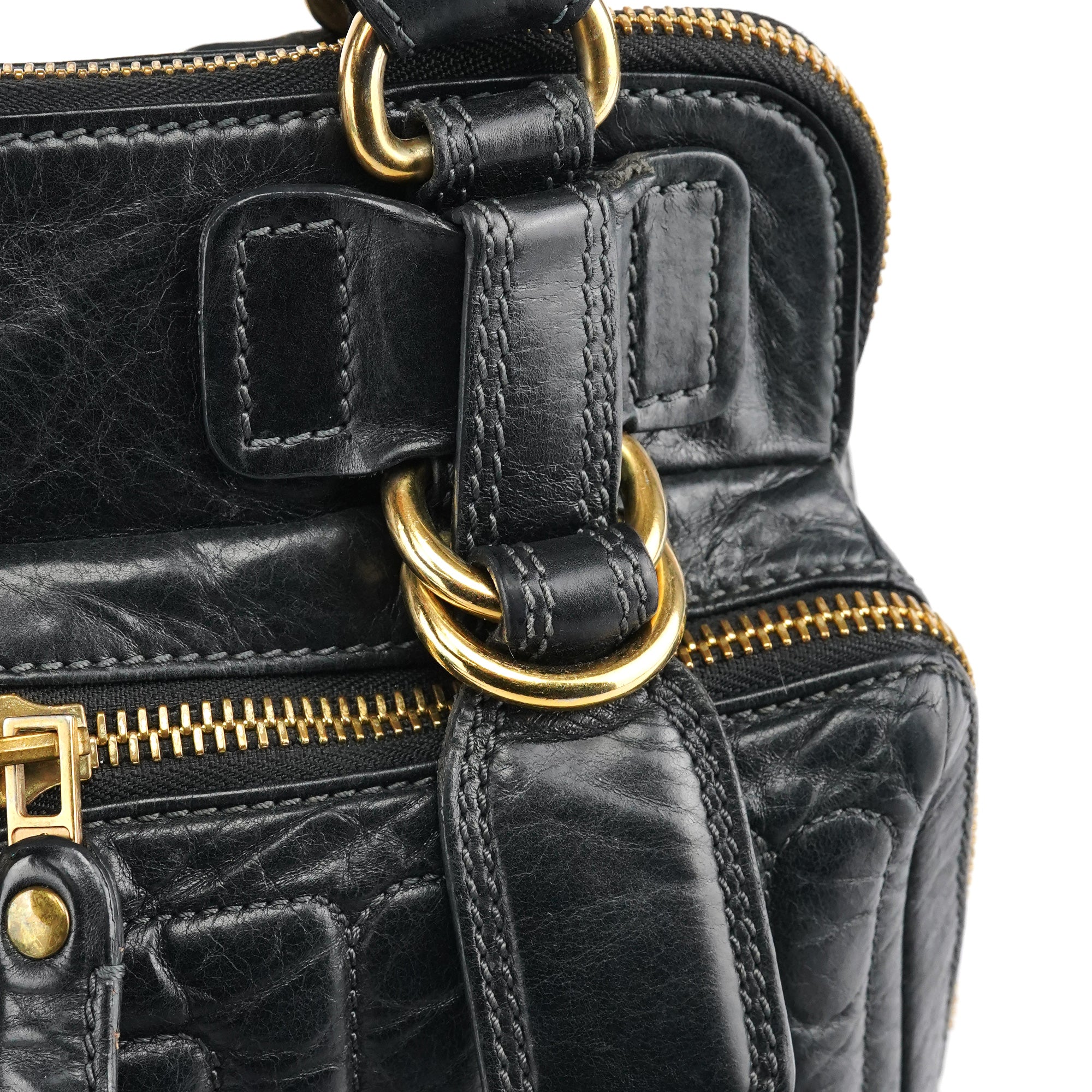 Black Leather Bay Tote Bag