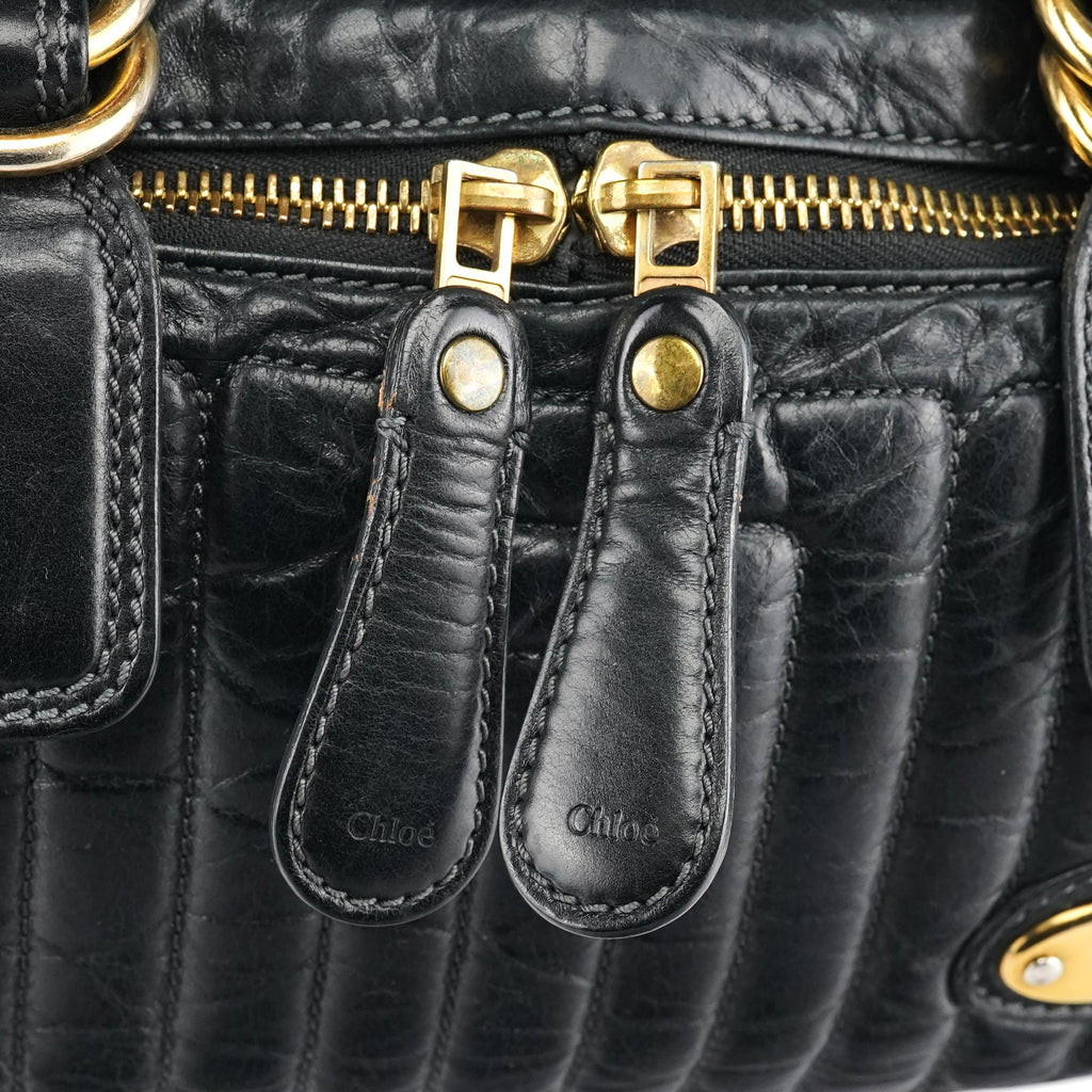 Black Leather Bay Tote Bag
