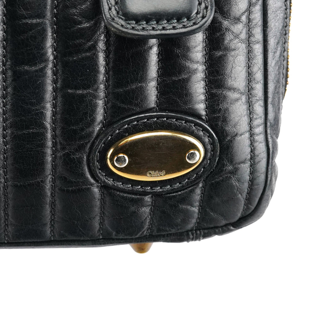 Black Leather Bay Tote Bag