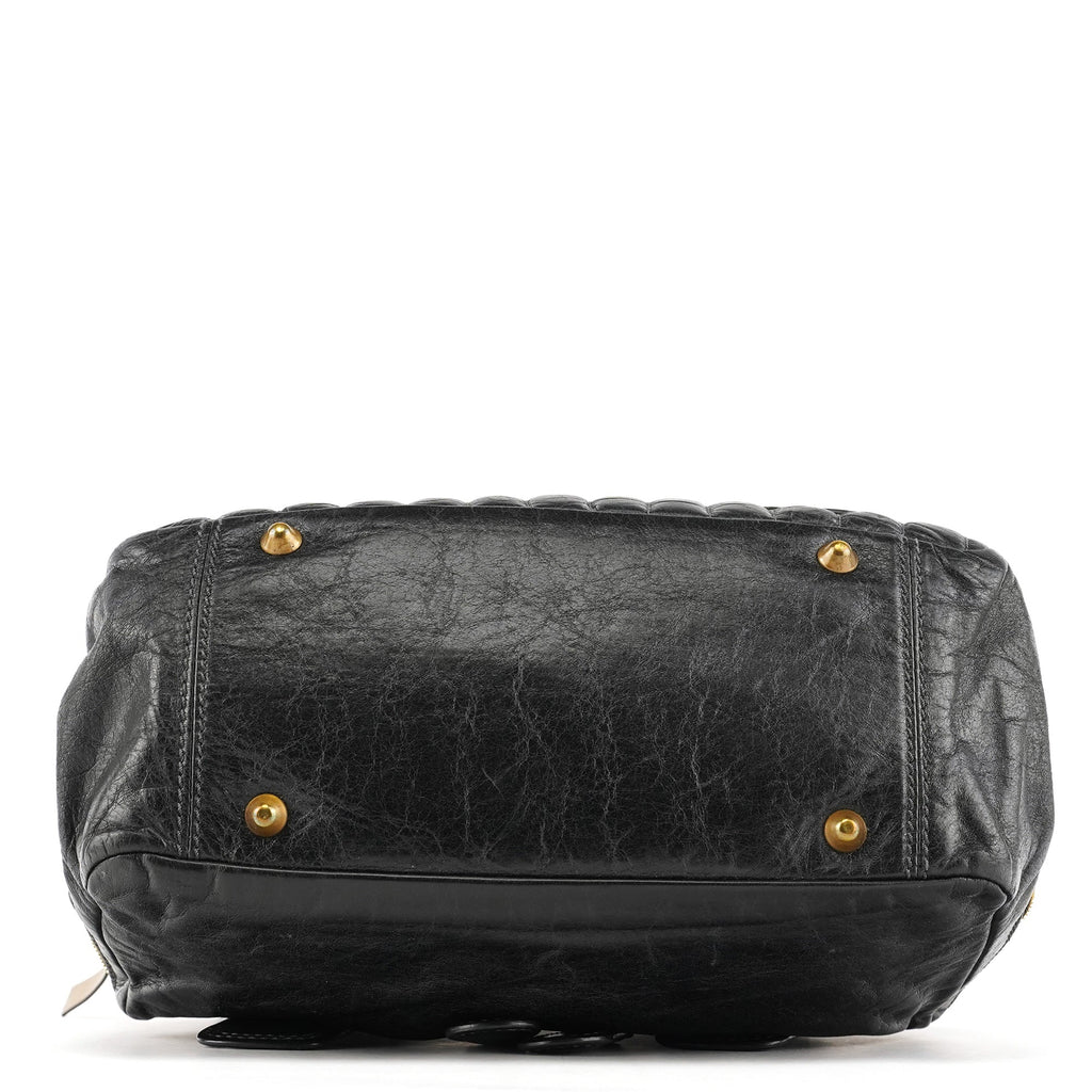 Black Leather Bay Tote Bag