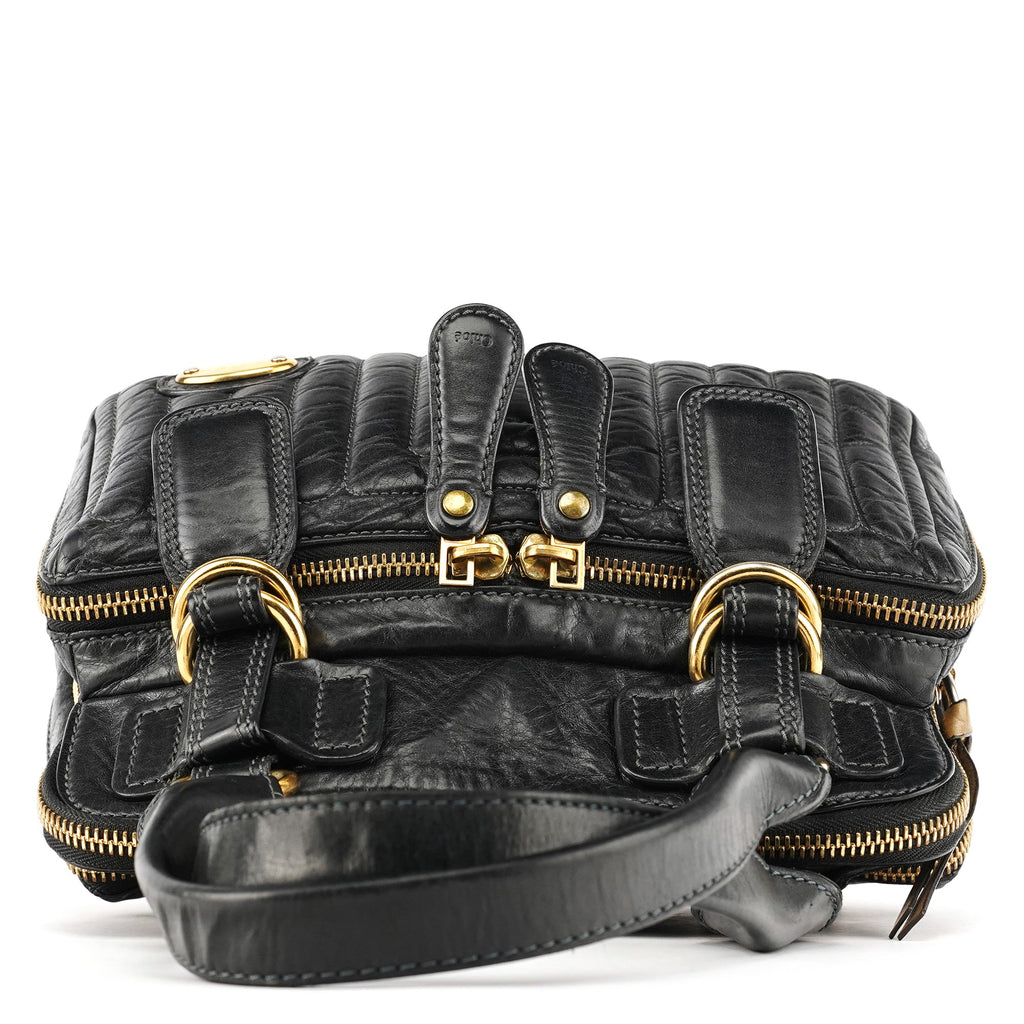 Black Leather Bay Tote Bag