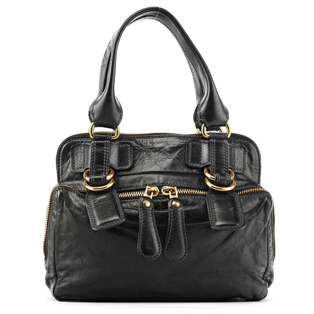 Black Leather Bay Tote Bag