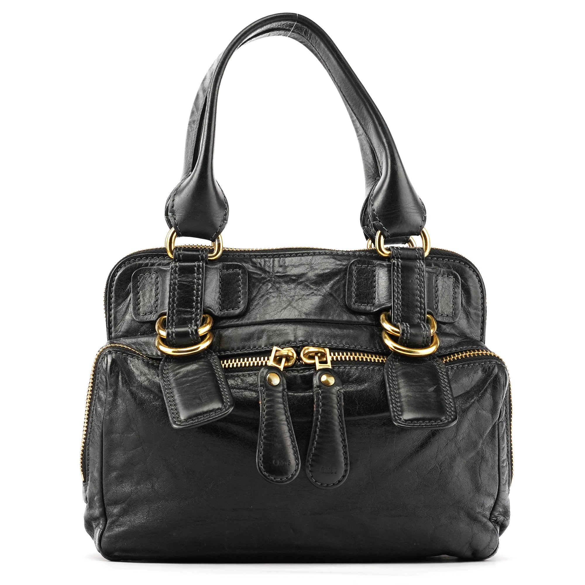 Black Leather Bay Tote Bag