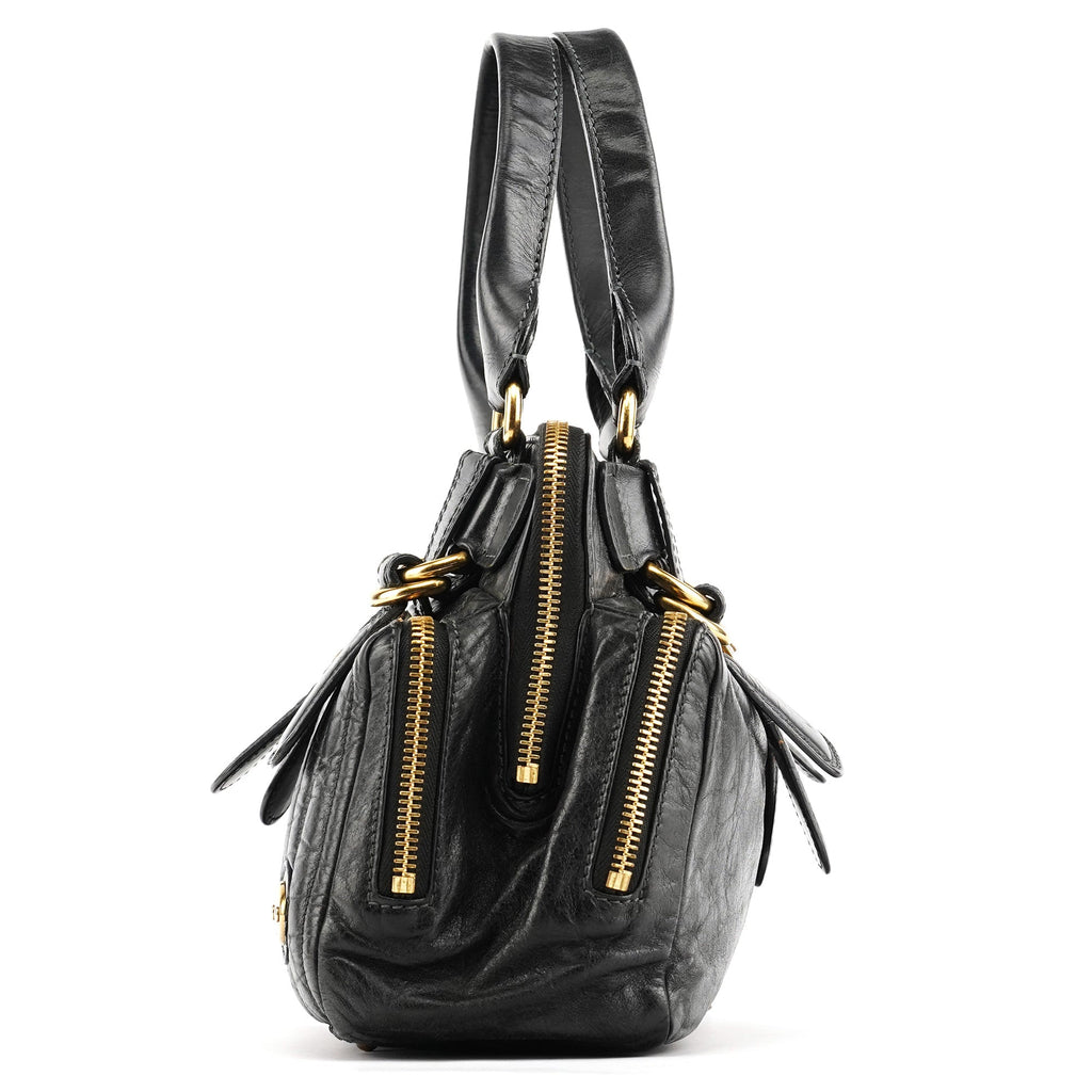 Black Leather Bay Tote Bag