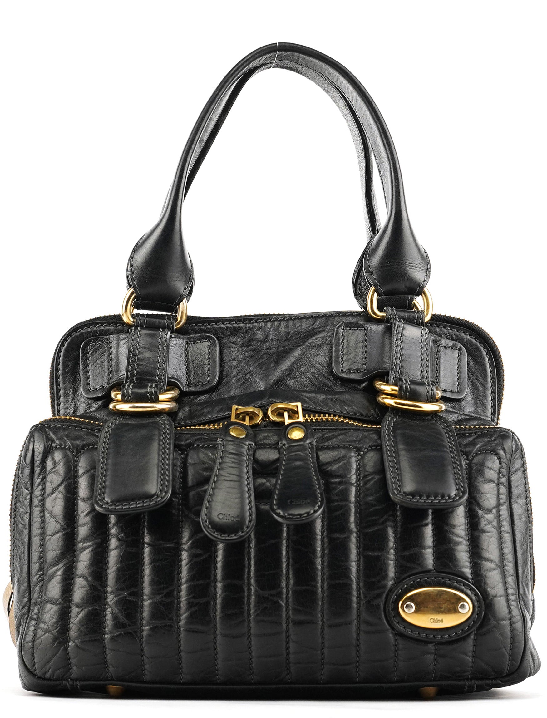 Black Leather Bay Tote Bag