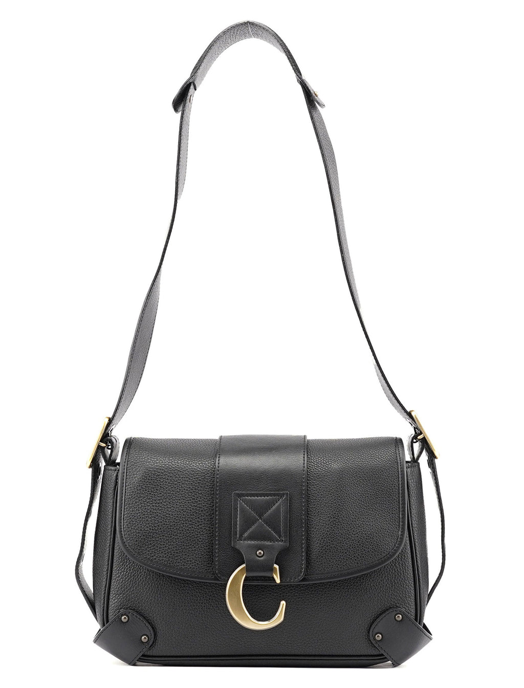 Black Leather C Crossbody Bag