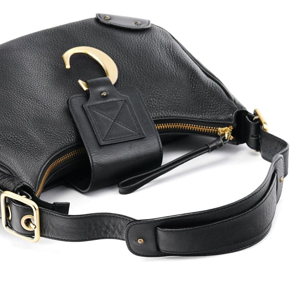 Black Leather C Logo Shoulder Bag
