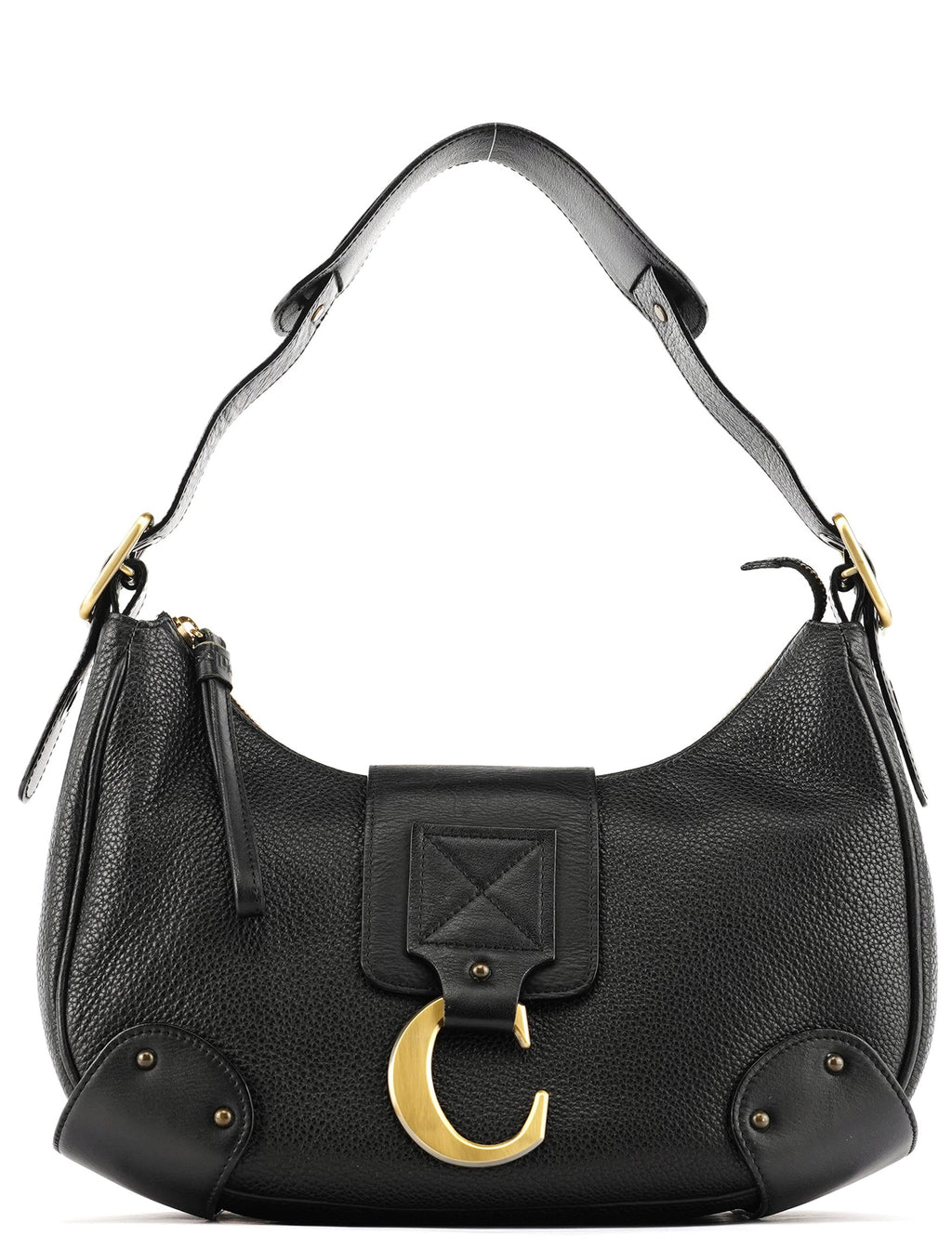 Black Leather C Logo Shoulder Bag