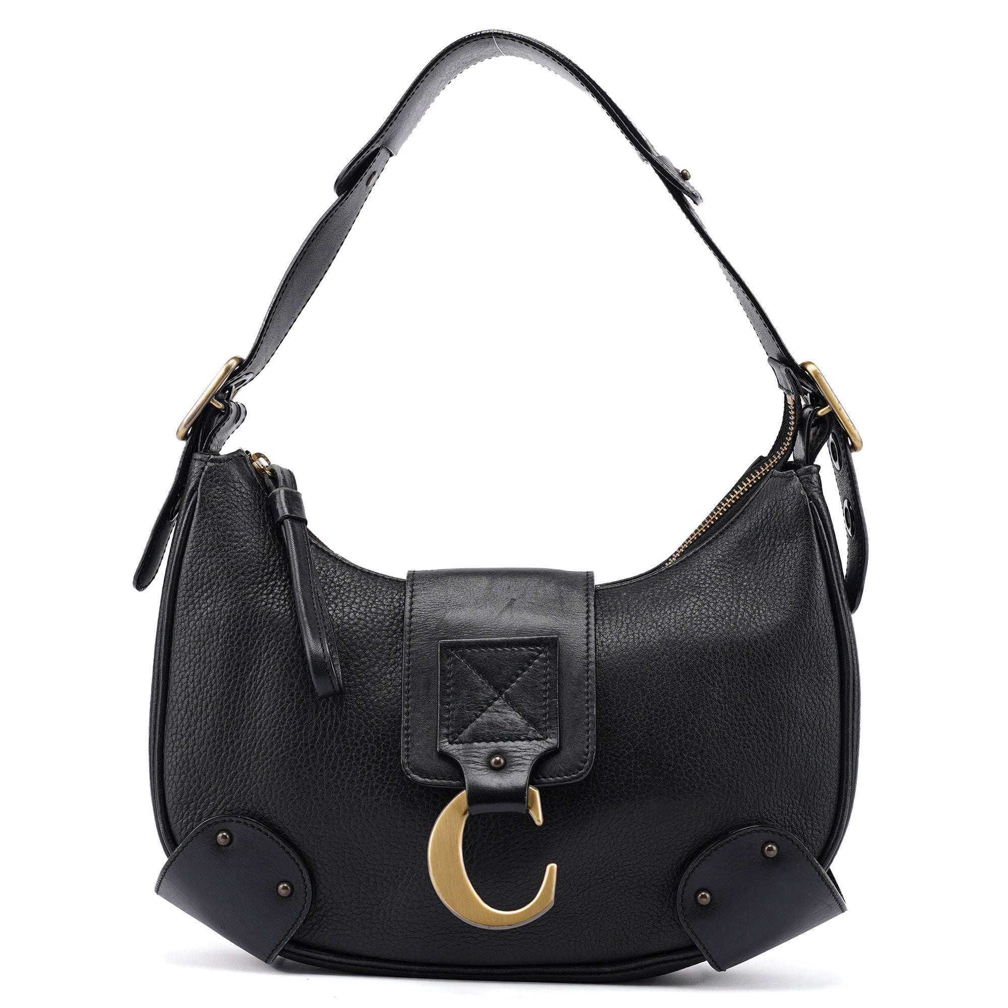 Black Leather C Shoulder Bag