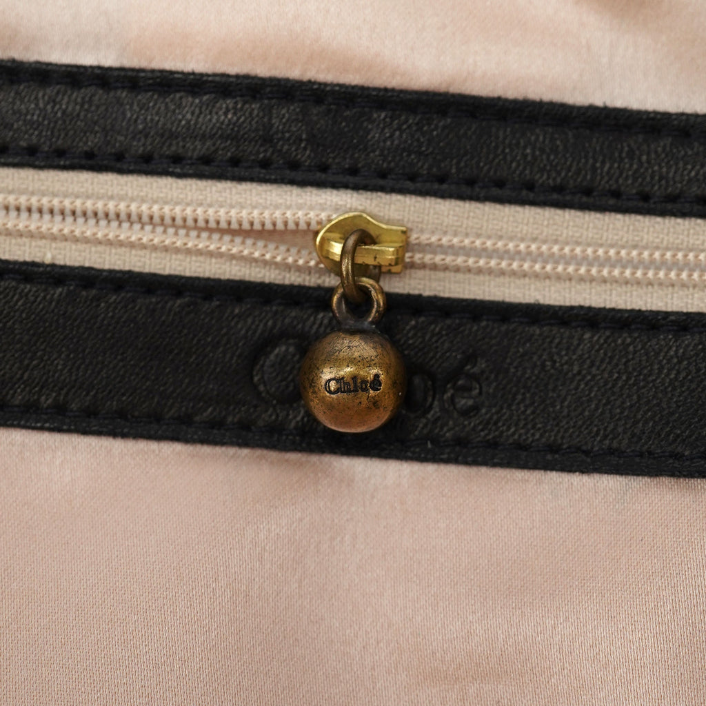 Black Leather Canvas Embellished Hobo Bag