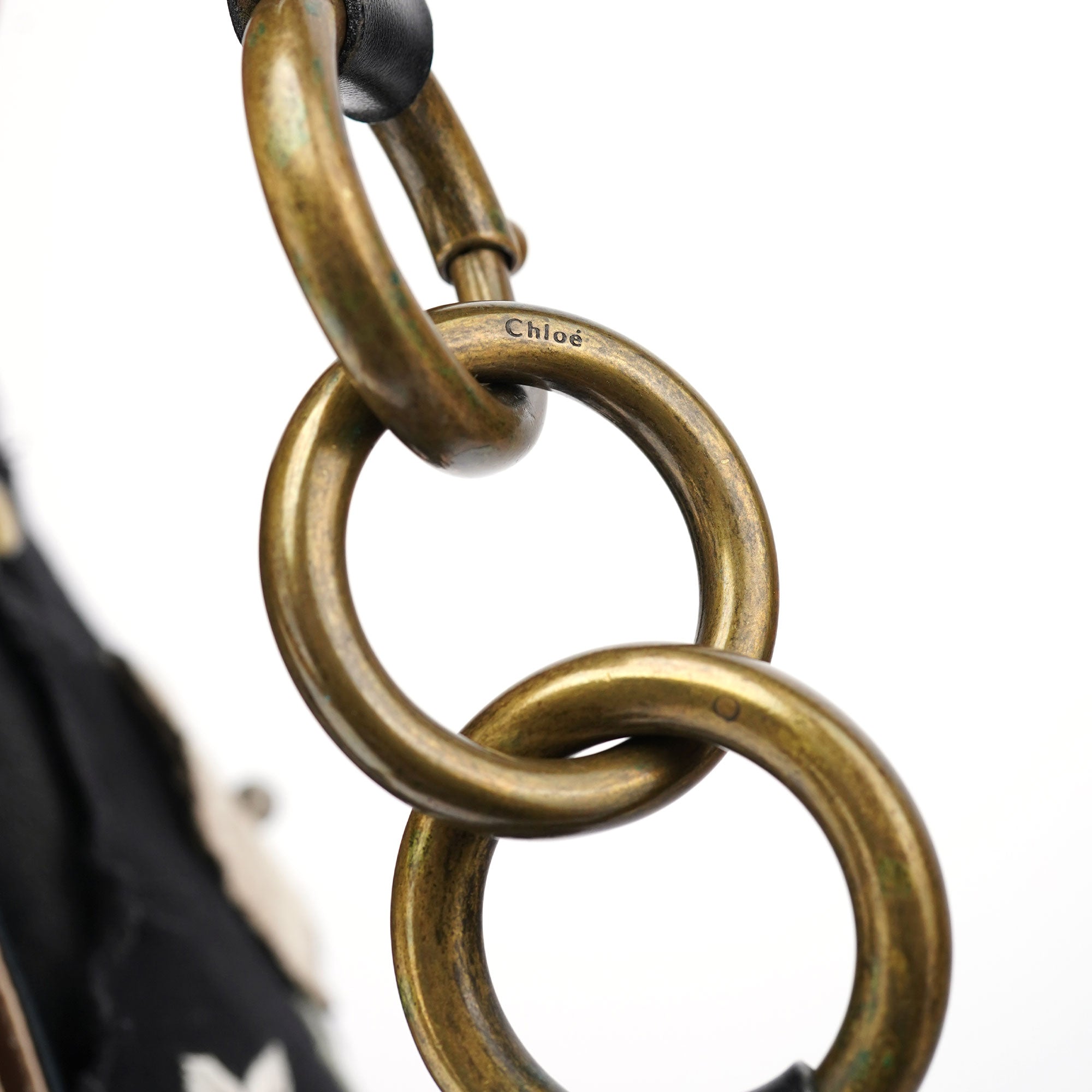 Black Leather Canvas Embellished Hobo Bag