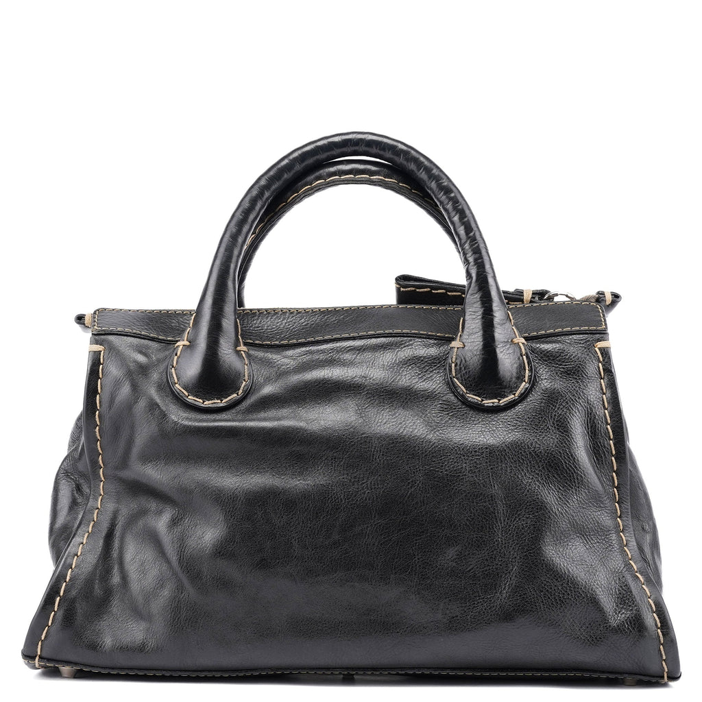 Black Leather Edith 2-Way Tote Bag