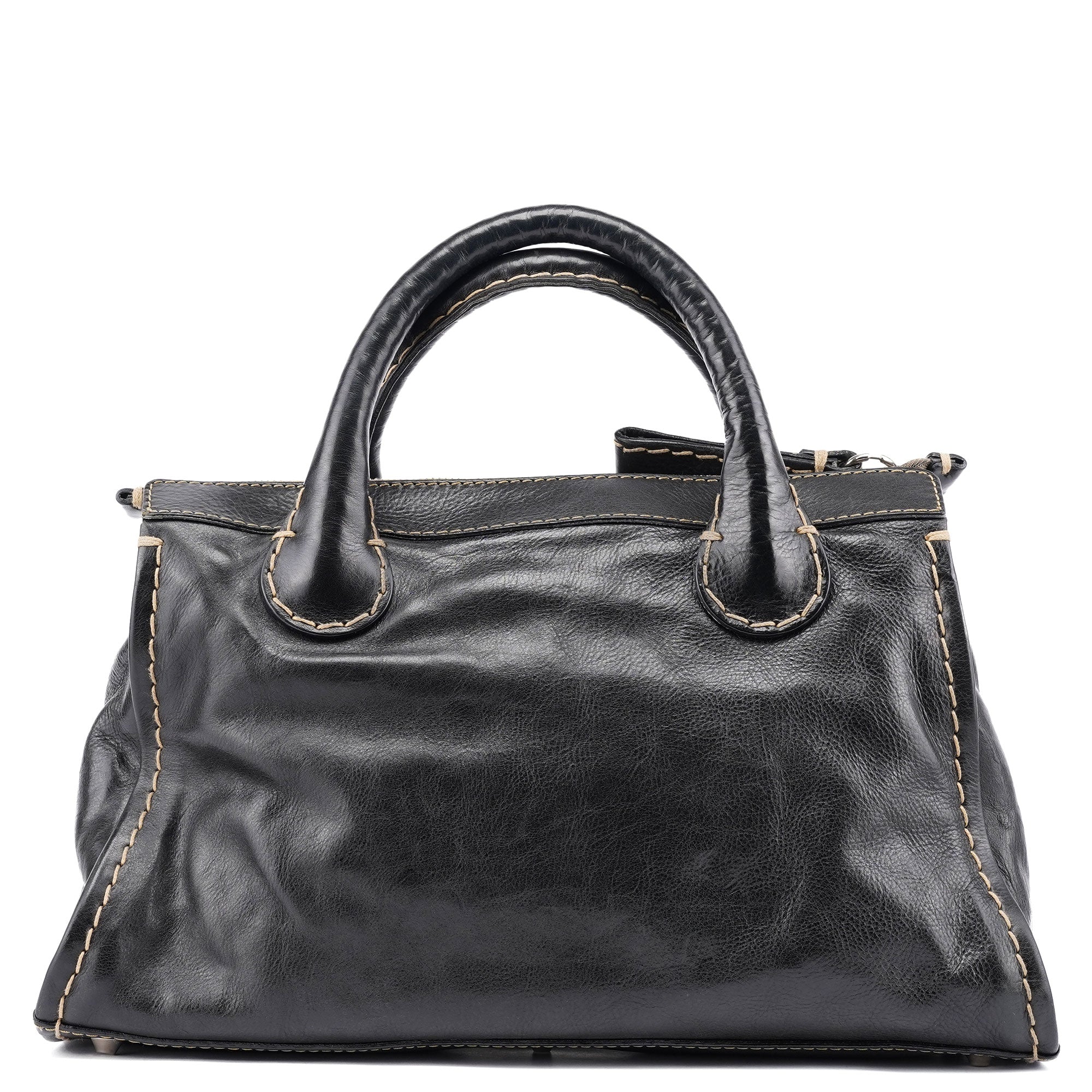 Black Leather Edith 2-Way Tote Bag