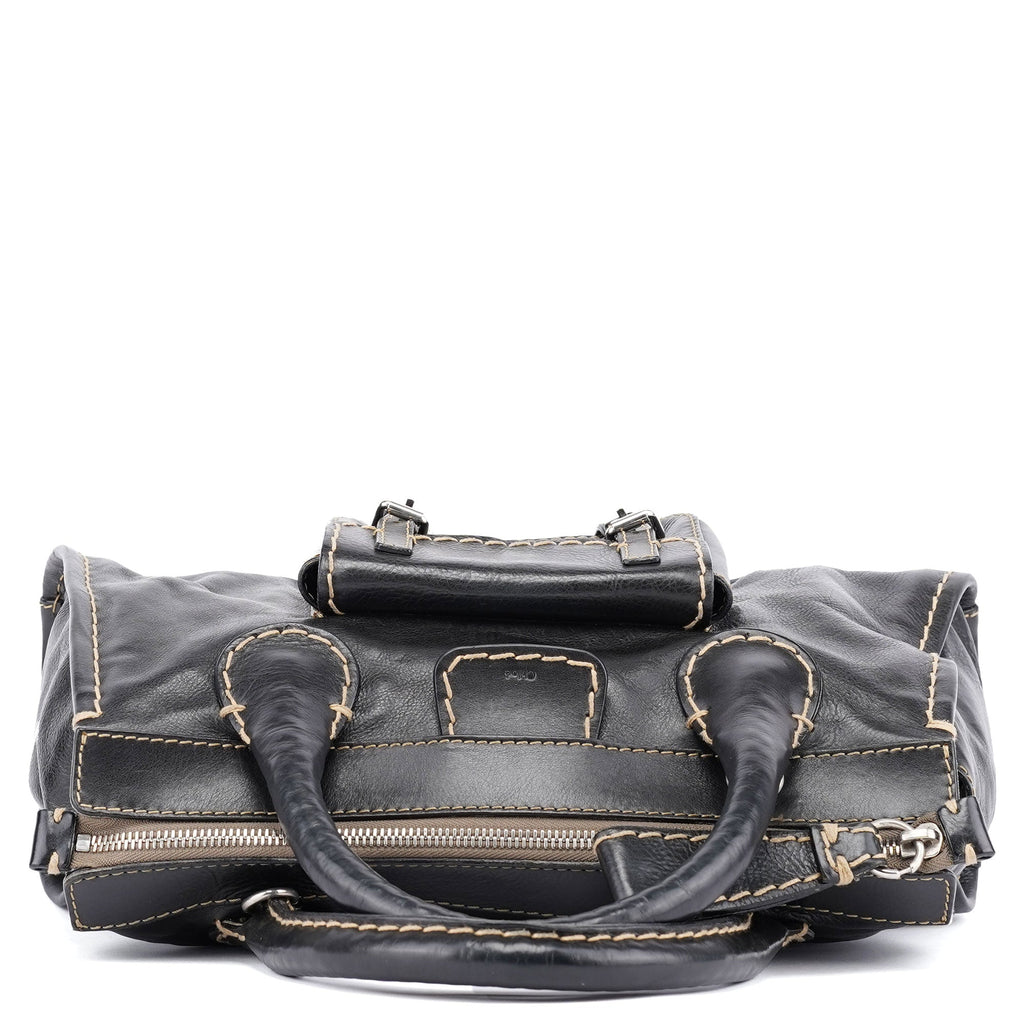 Black Leather Edith 2-Way Tote Bag