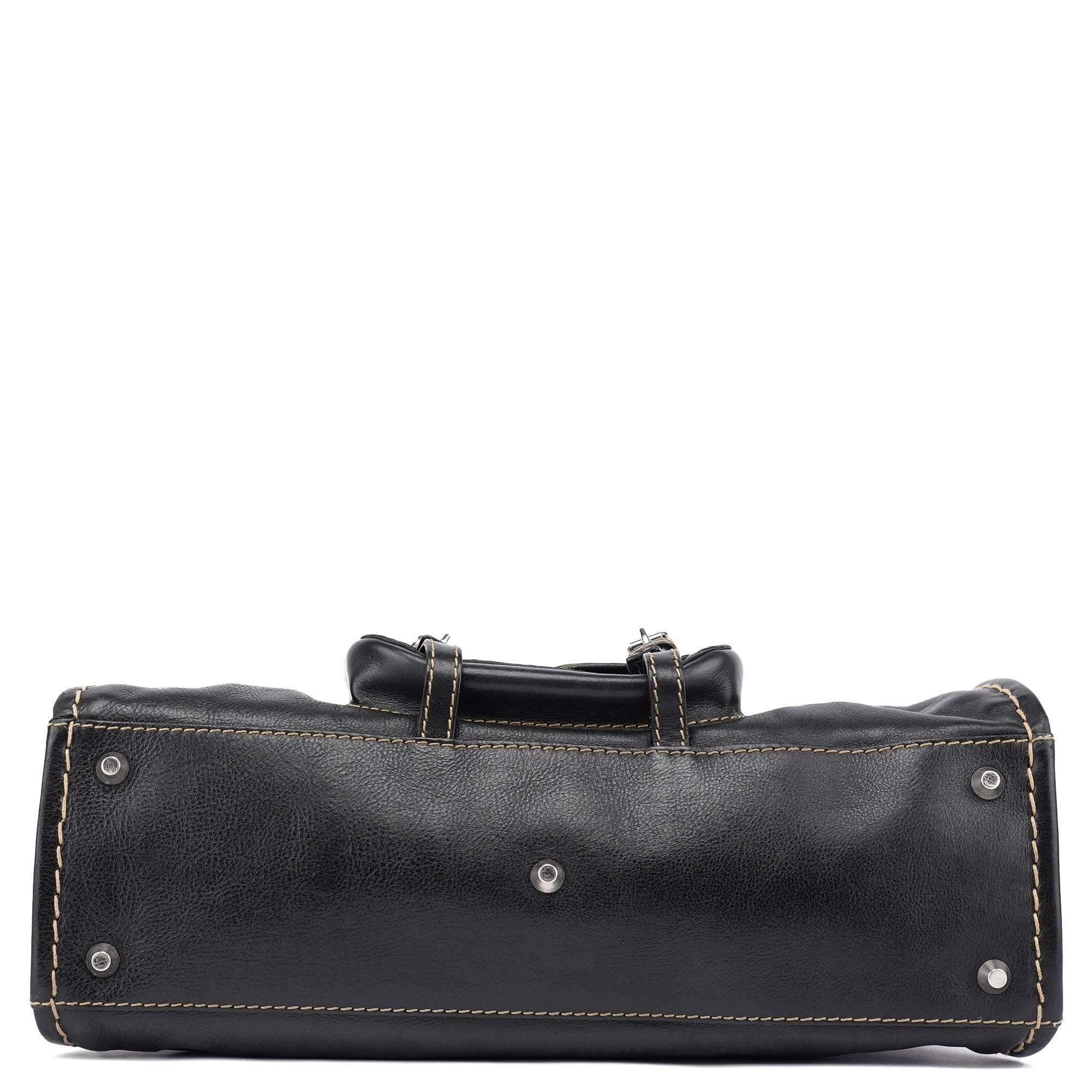 Black Leather Edith 2-Way Tote Bag