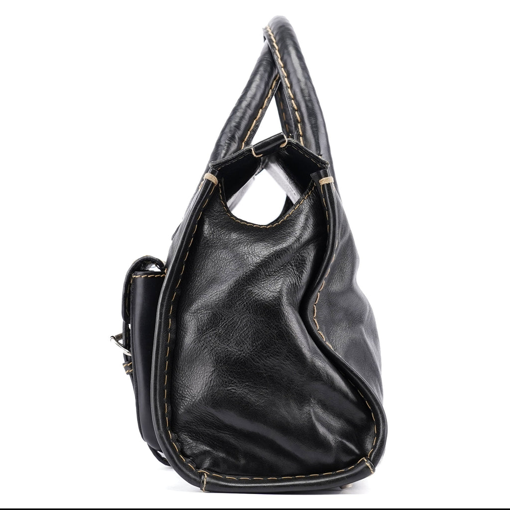Black Leather Edith 2-Way Tote Bag