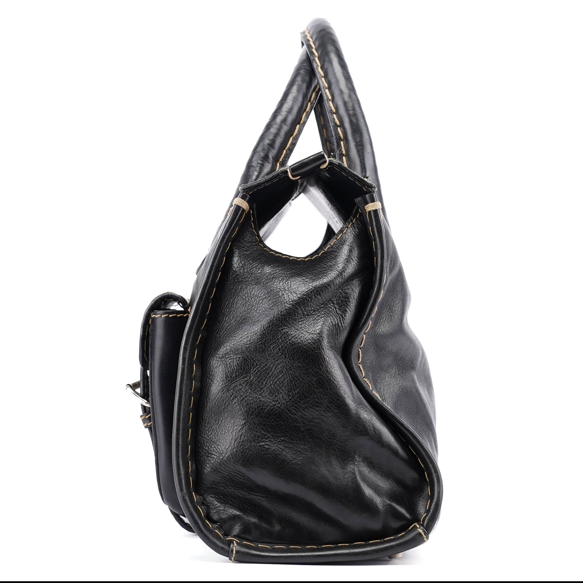 Black Leather Edith 2-Way Tote Bag