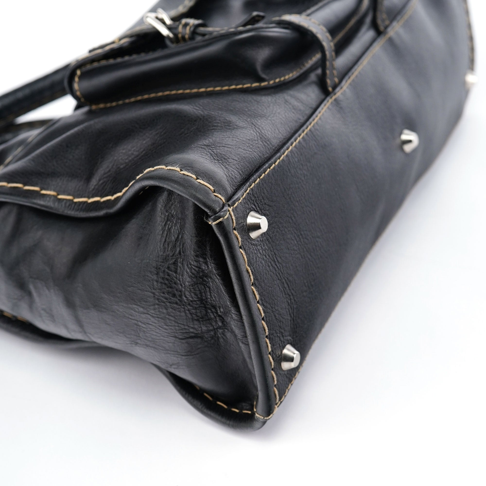 Black Leather Edith 2-Way Tote Bag