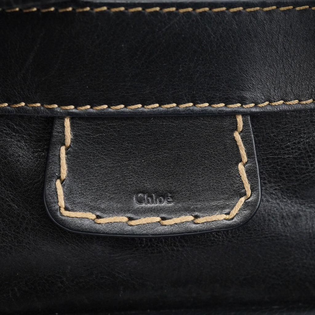 Black Leather Edith 2-Way Tote Bag
