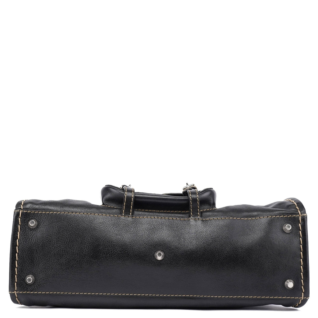 Black Leather Edith 2-Way Tote Bag