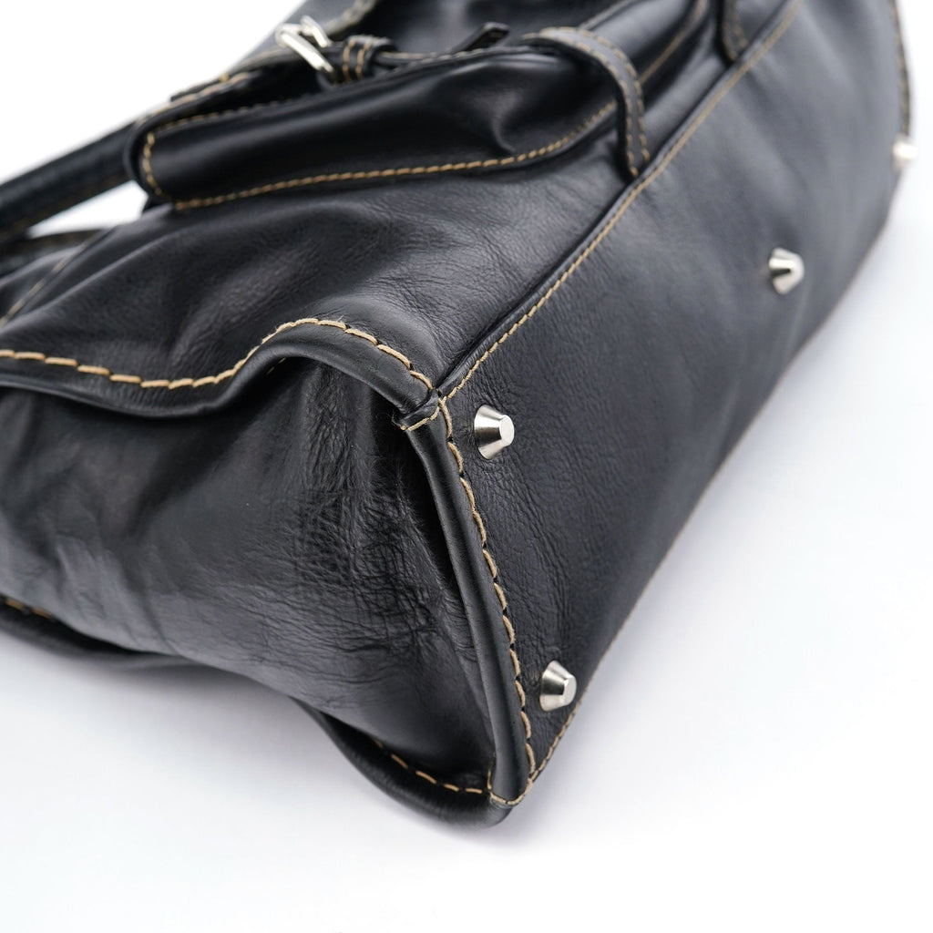 Black Leather Edith 2-Way Tote Bag