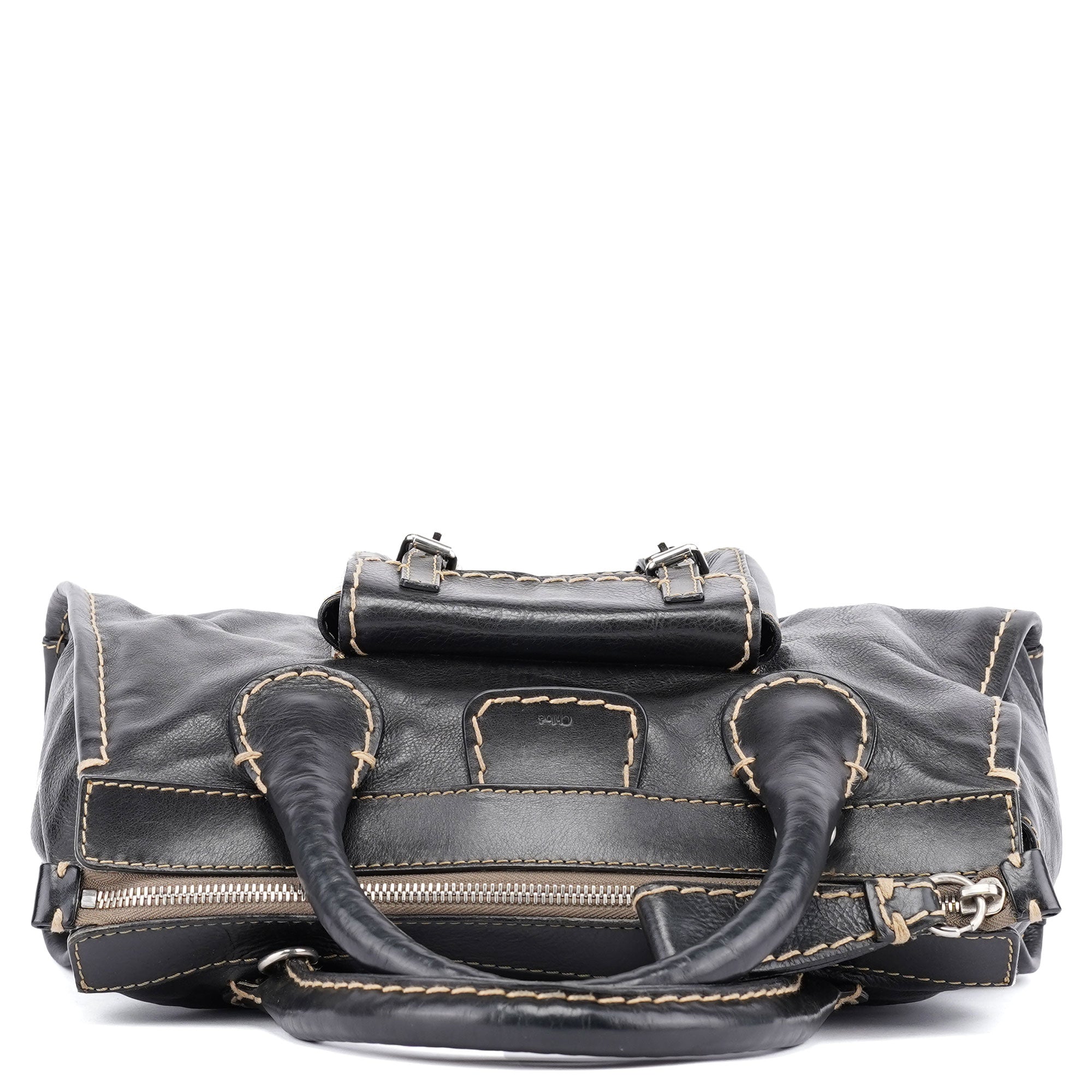 Black Leather Edith 2-Way Tote Bag