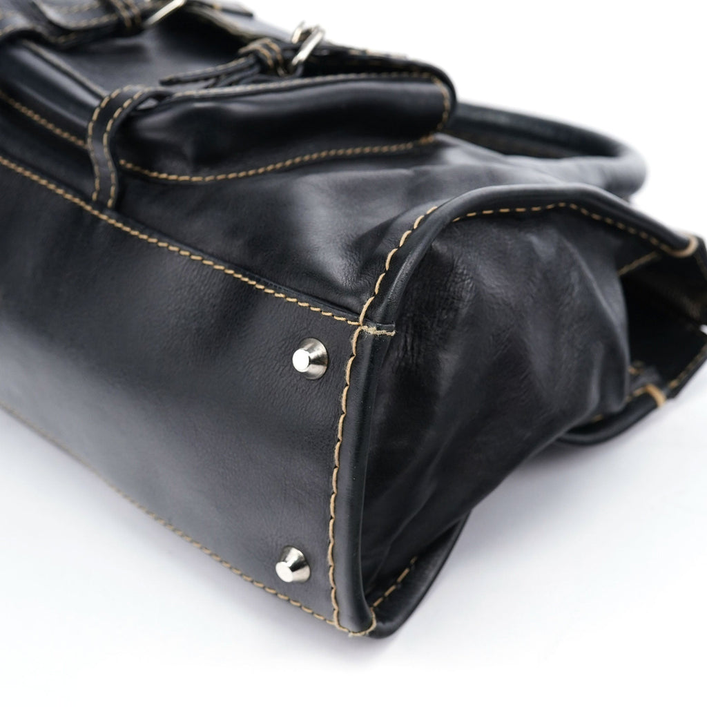 Black Leather Edith 2-Way Tote Bag