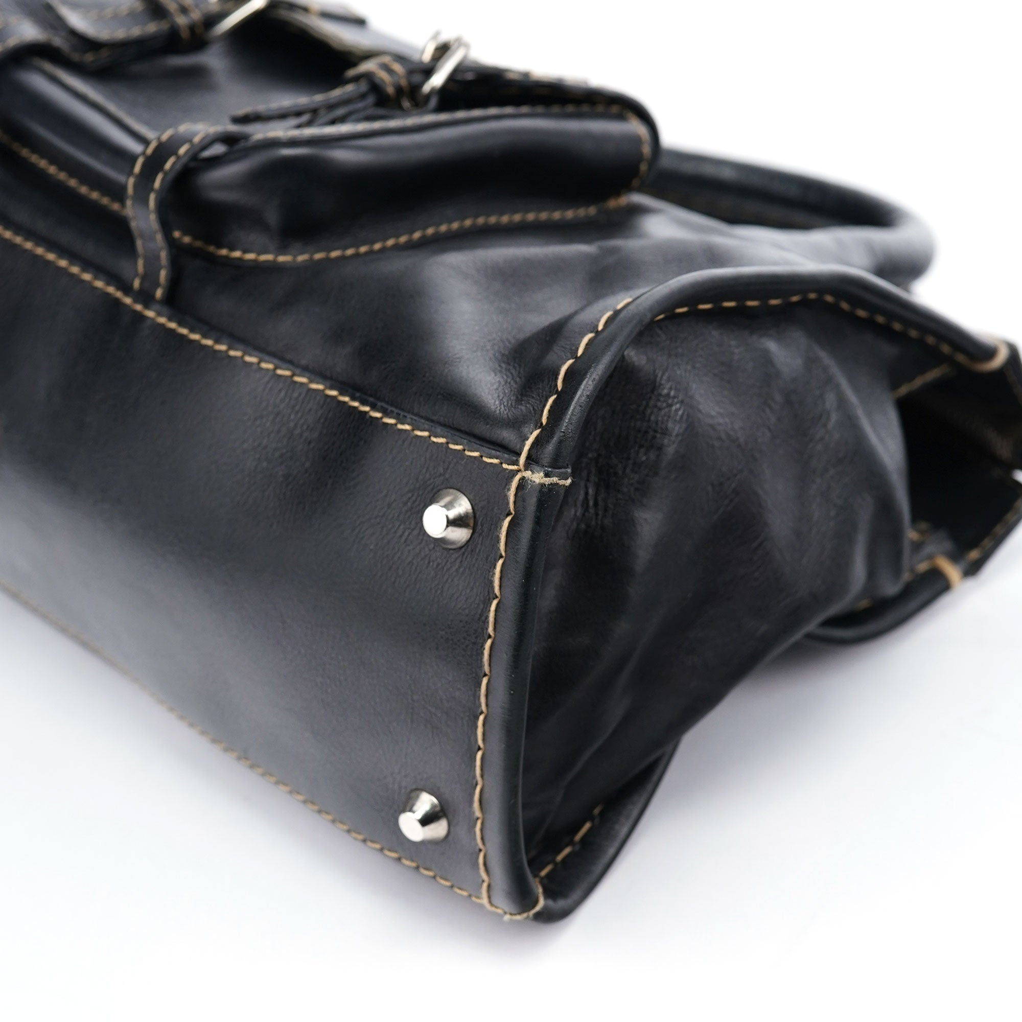 Black Leather Edith 2-Way Tote Bag