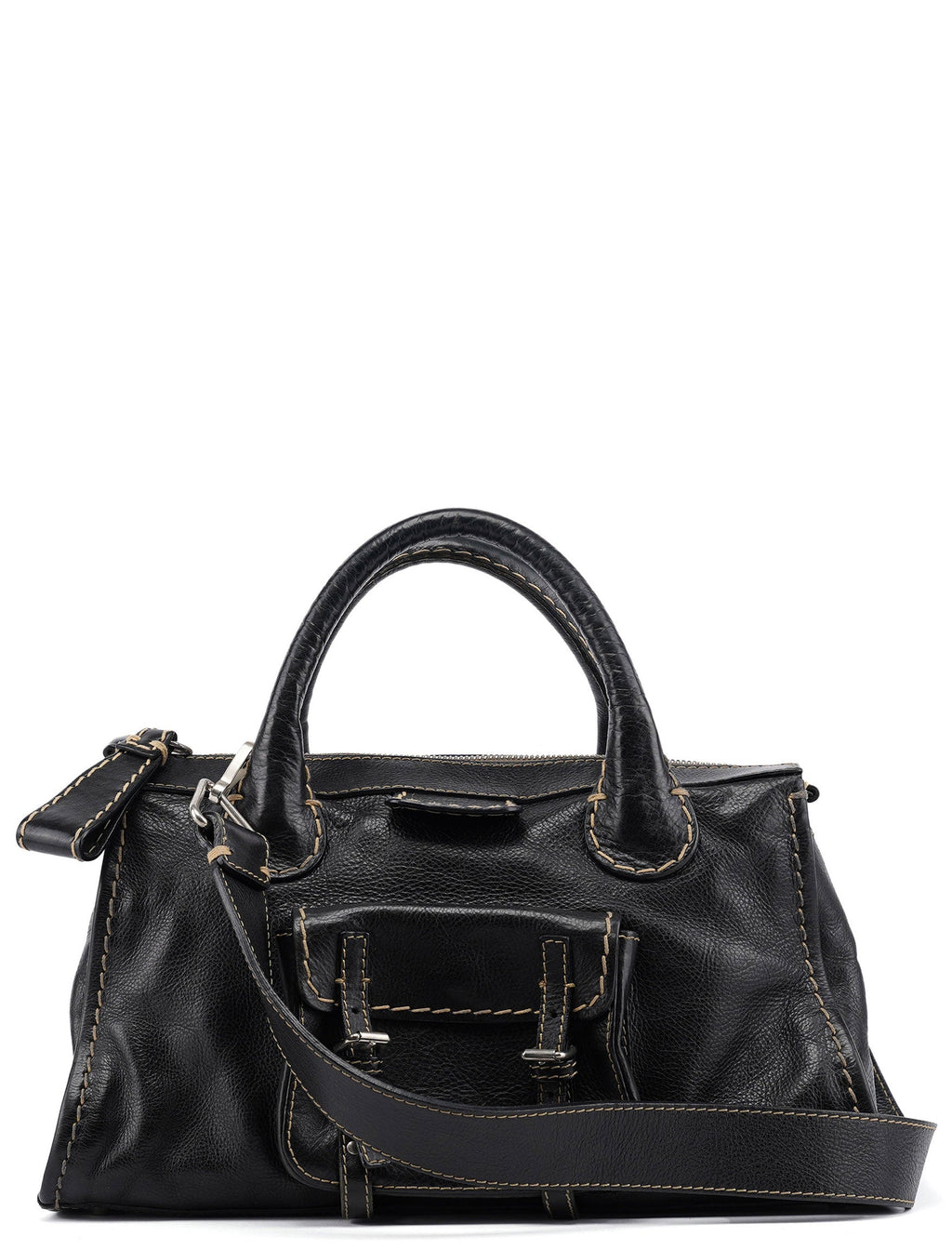Black Leather Edith 2-Way Tote Bag