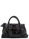 Black Leather Edith 2-Way Tote Bag