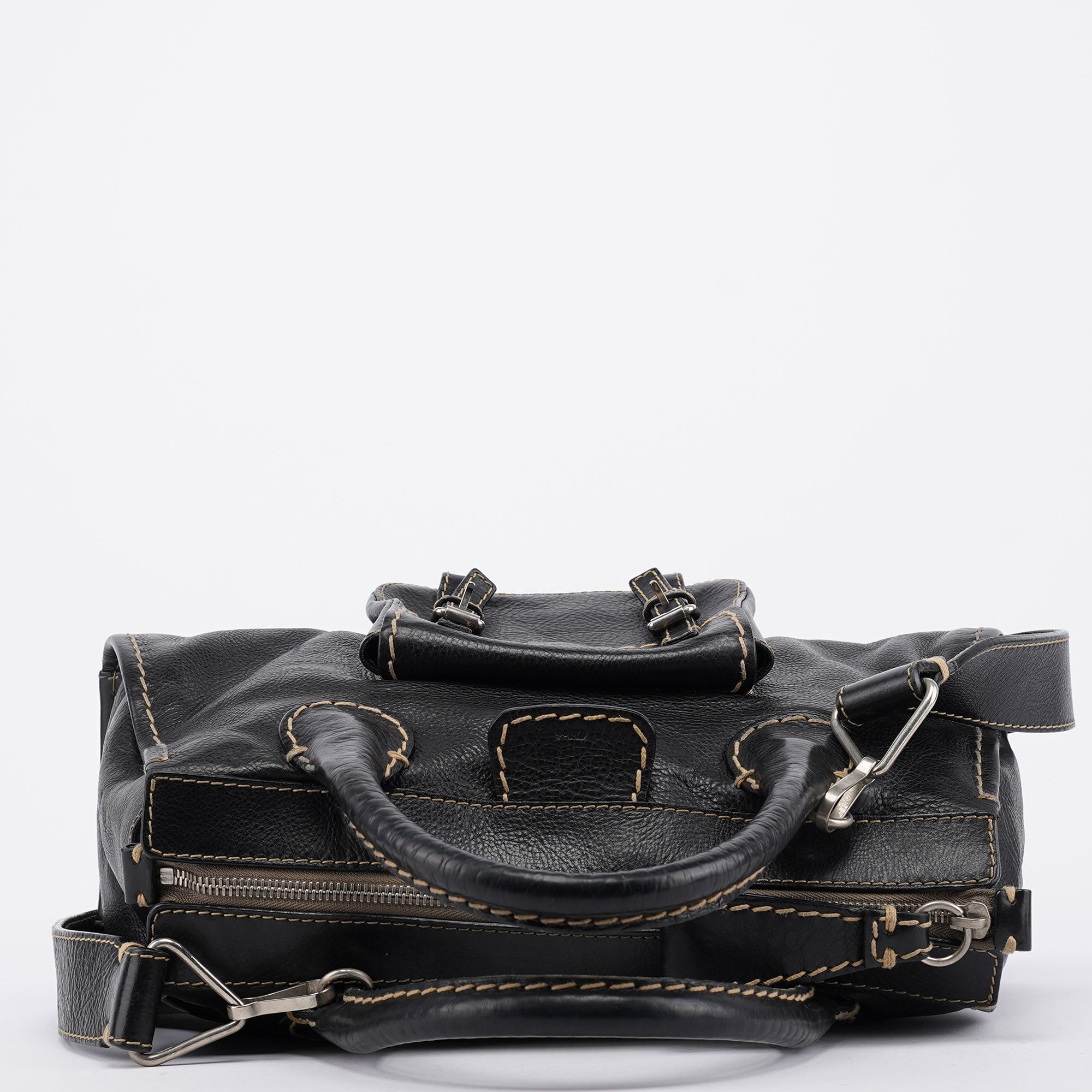 Black Leather Edith 2-Way Tote Bag