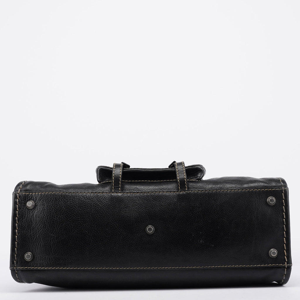 Black Leather Edith 2-Way Tote Bag