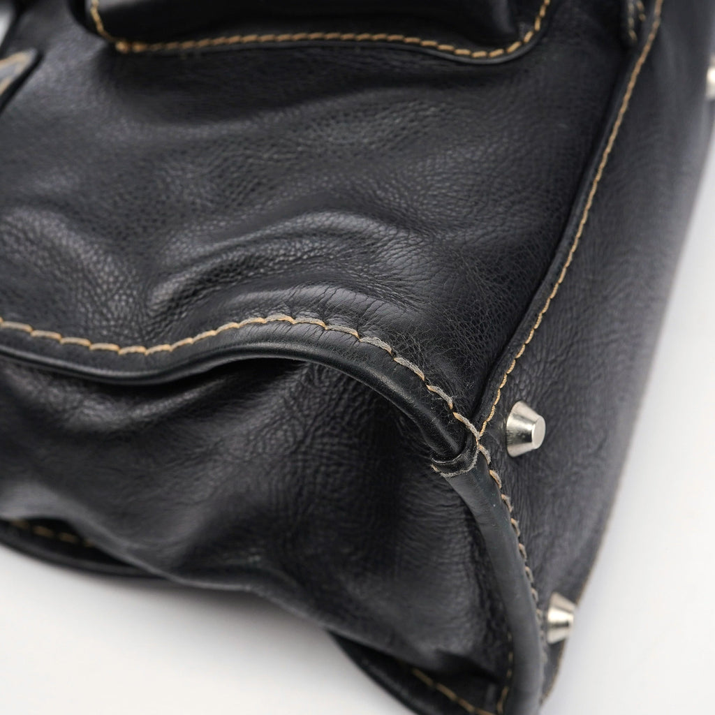 Black Leather Edith 2-Way Tote Bag