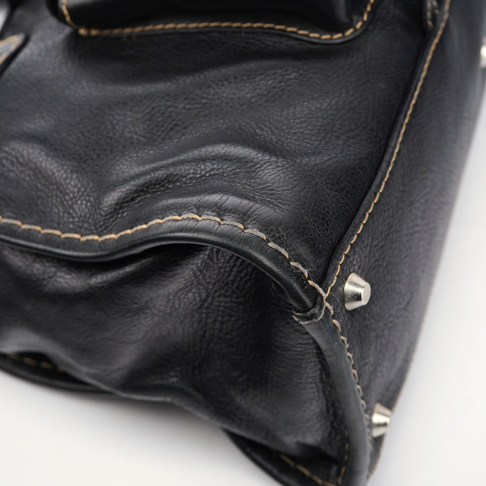 Black Leather Edith 2-Way Tote Bag