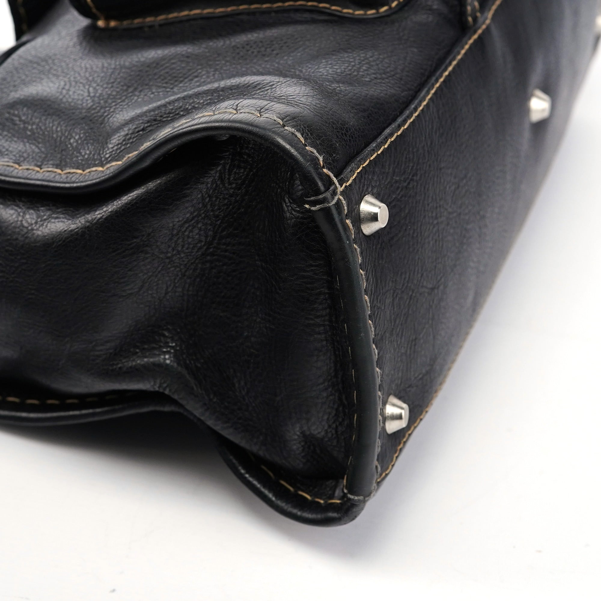 Black Leather Edith 2-Way Tote Bag