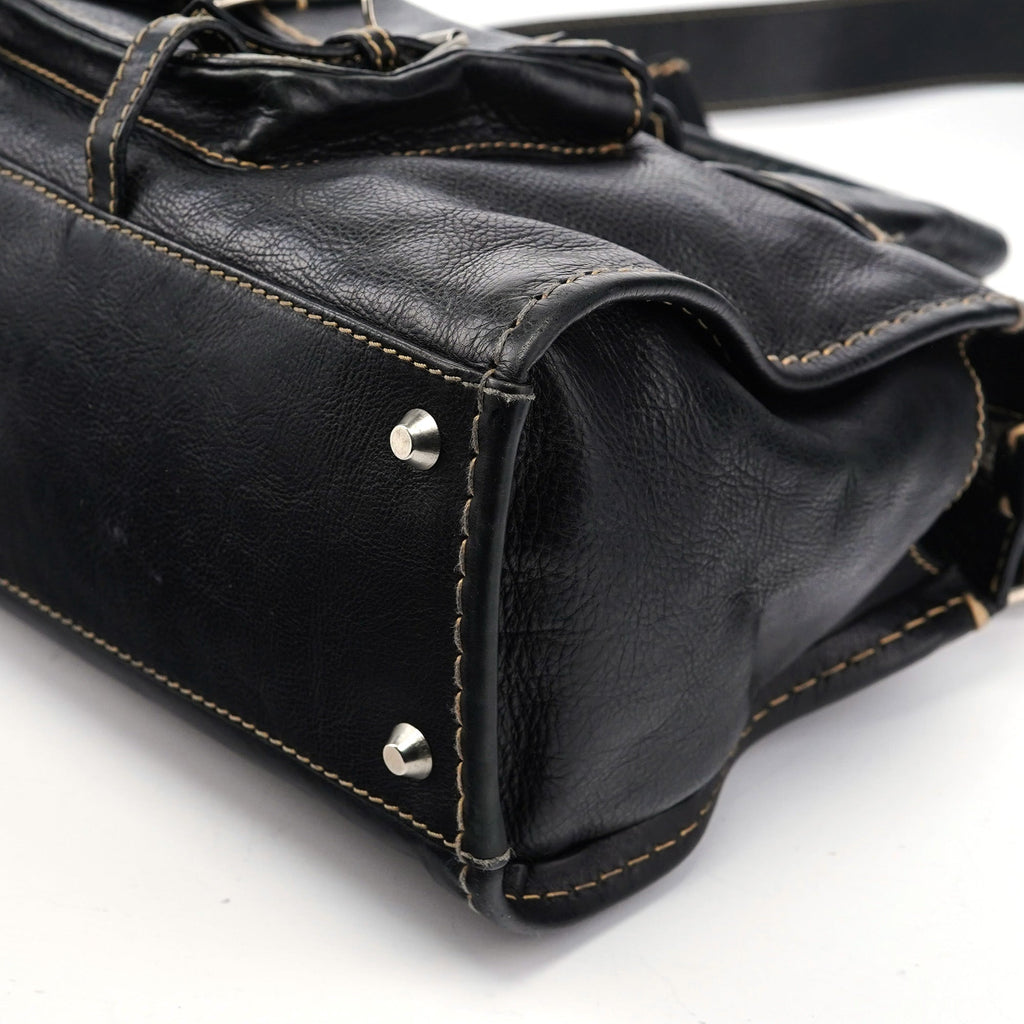 Black Leather Edith 2-Way Tote Bag