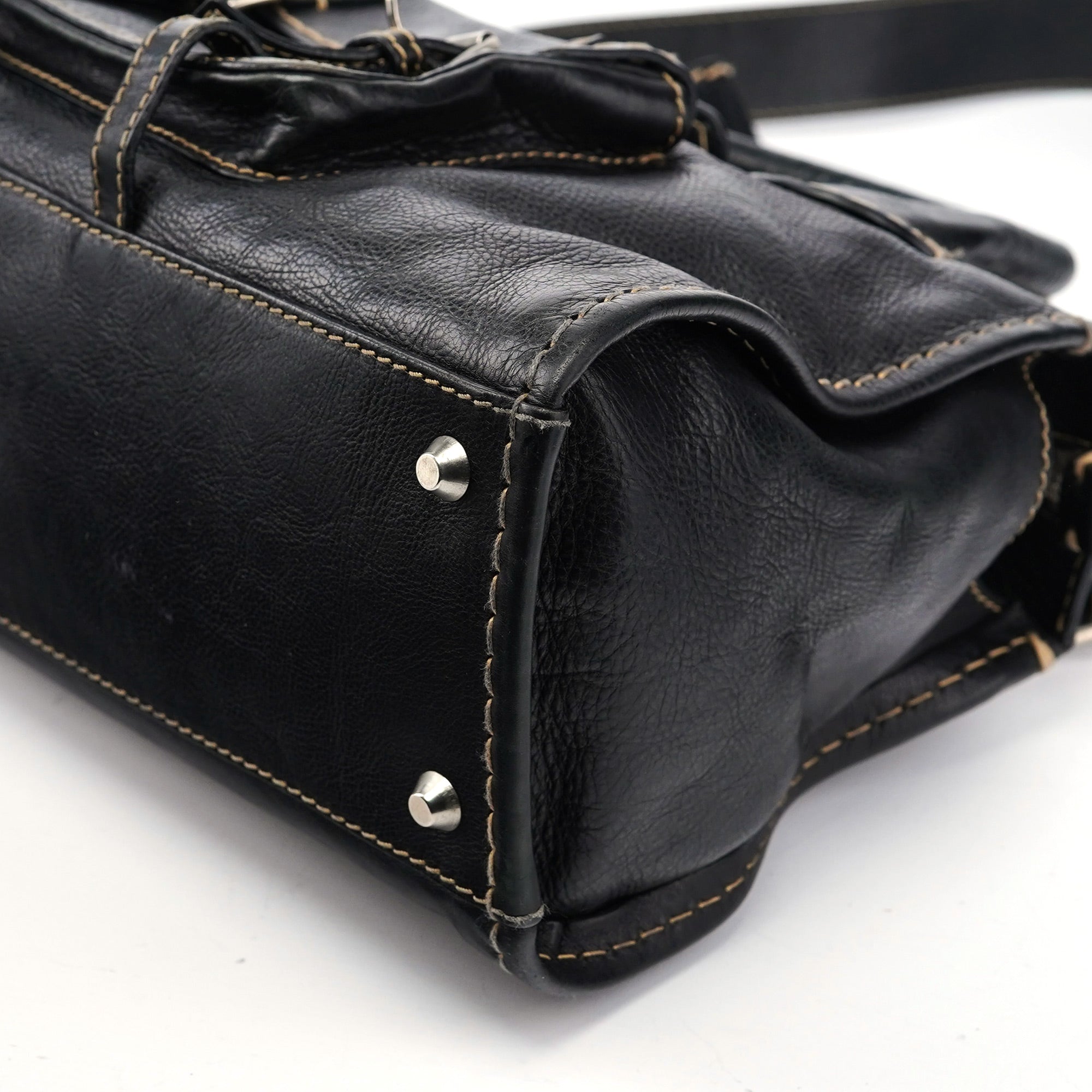 Black Leather Edith 2-Way Tote Bag
