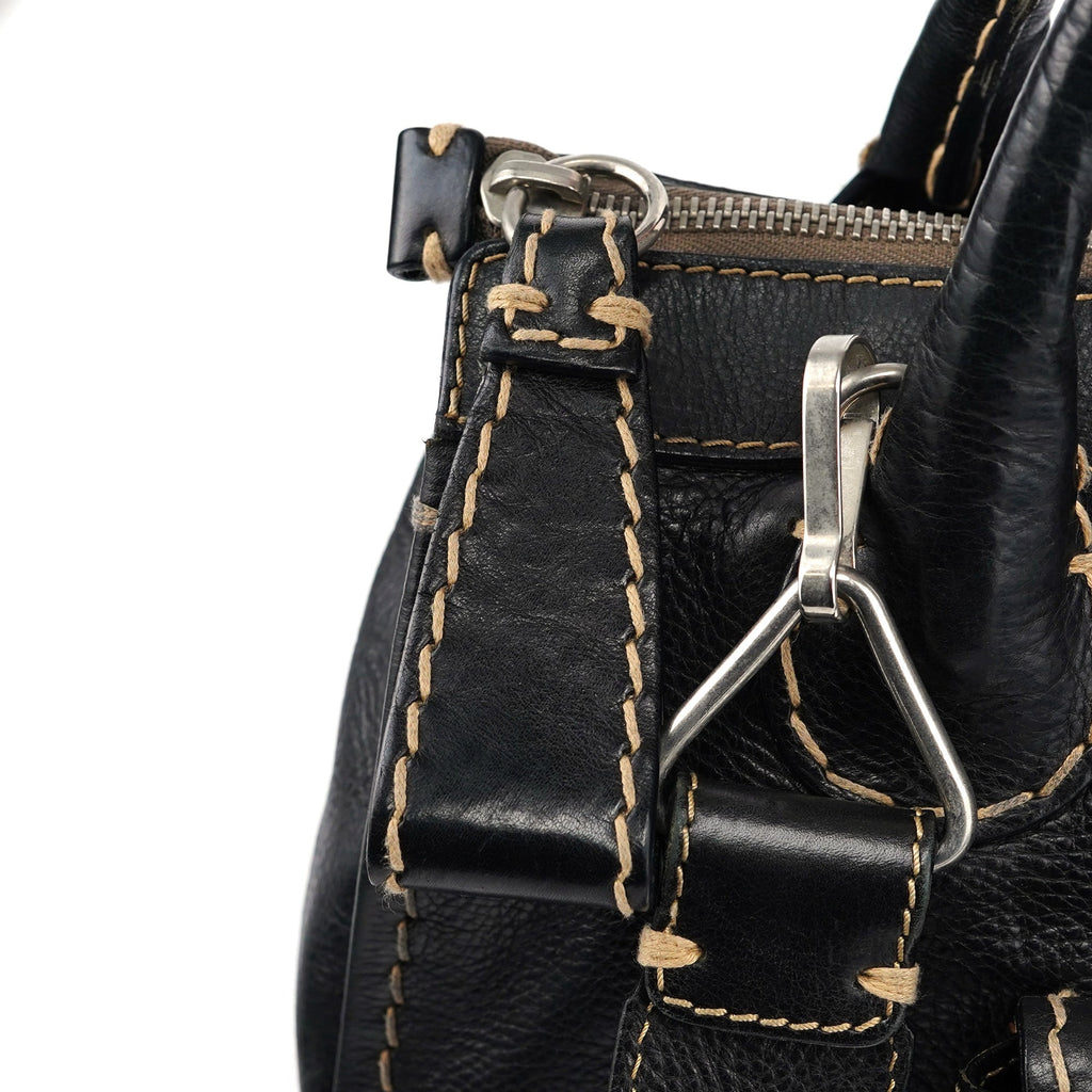 Black Leather Edith 2-Way Tote Bag